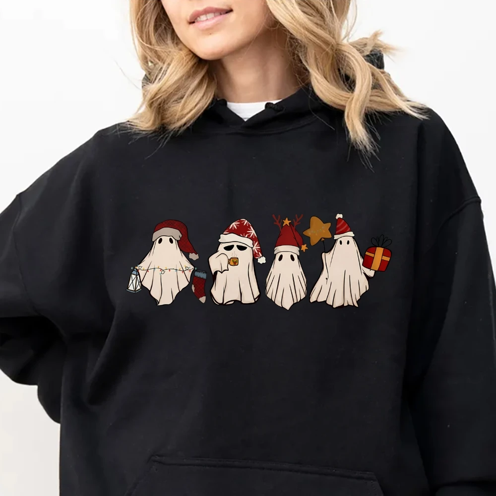 Retro Ghost Santa Hoodies Sweatshirt, Weihnachten Santa Hut Geister Sweatshirt, niedlichen Hoodie Weihnachten Vibe Unisex Pullover Geschenk