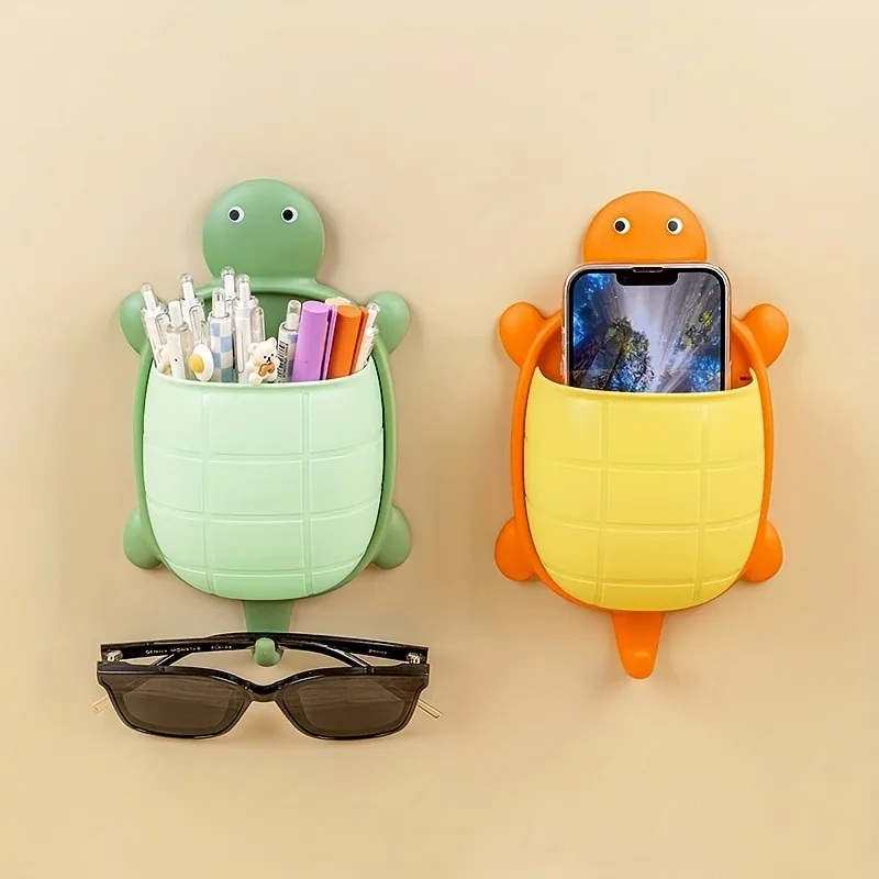 Creative Cartoon Turtle Wall-Mounted Shelf, Multi-Functional, Hole-Free, for Home, Kitchen, Bedroom, and Washbasin