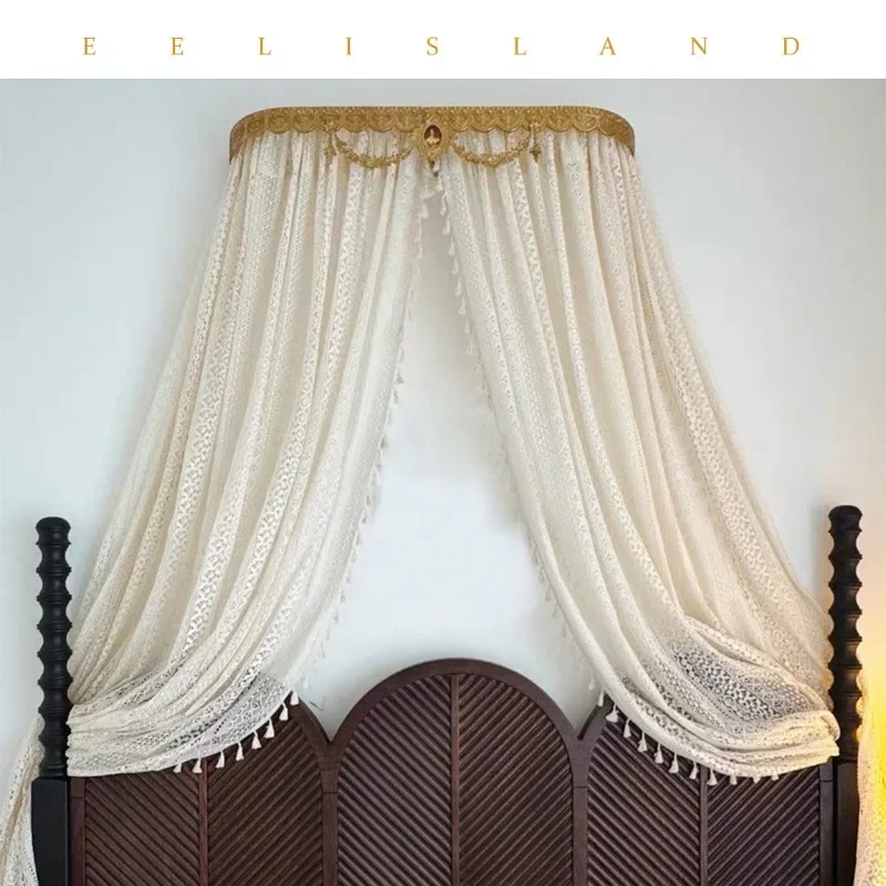 Original brass bed mantle frame bed head curtain French door curtain lace princess Korean home decoration bedroom shooting backg