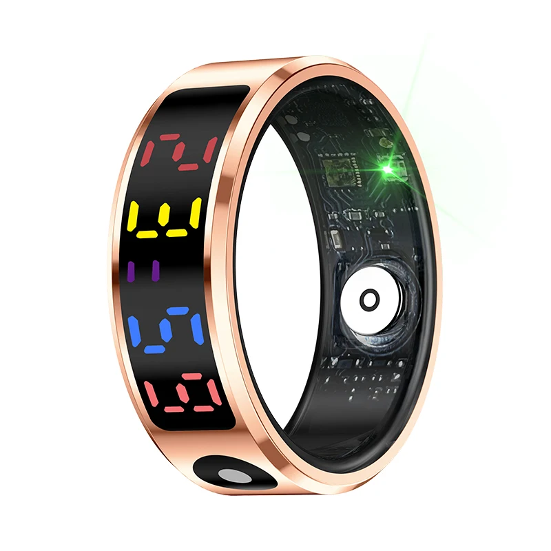 

R12 Steel Smart Health Ring with Screen Charge Station Heart Rate Blood Oxygen 5ATM Waterproof Rings for Men Women 2025 New