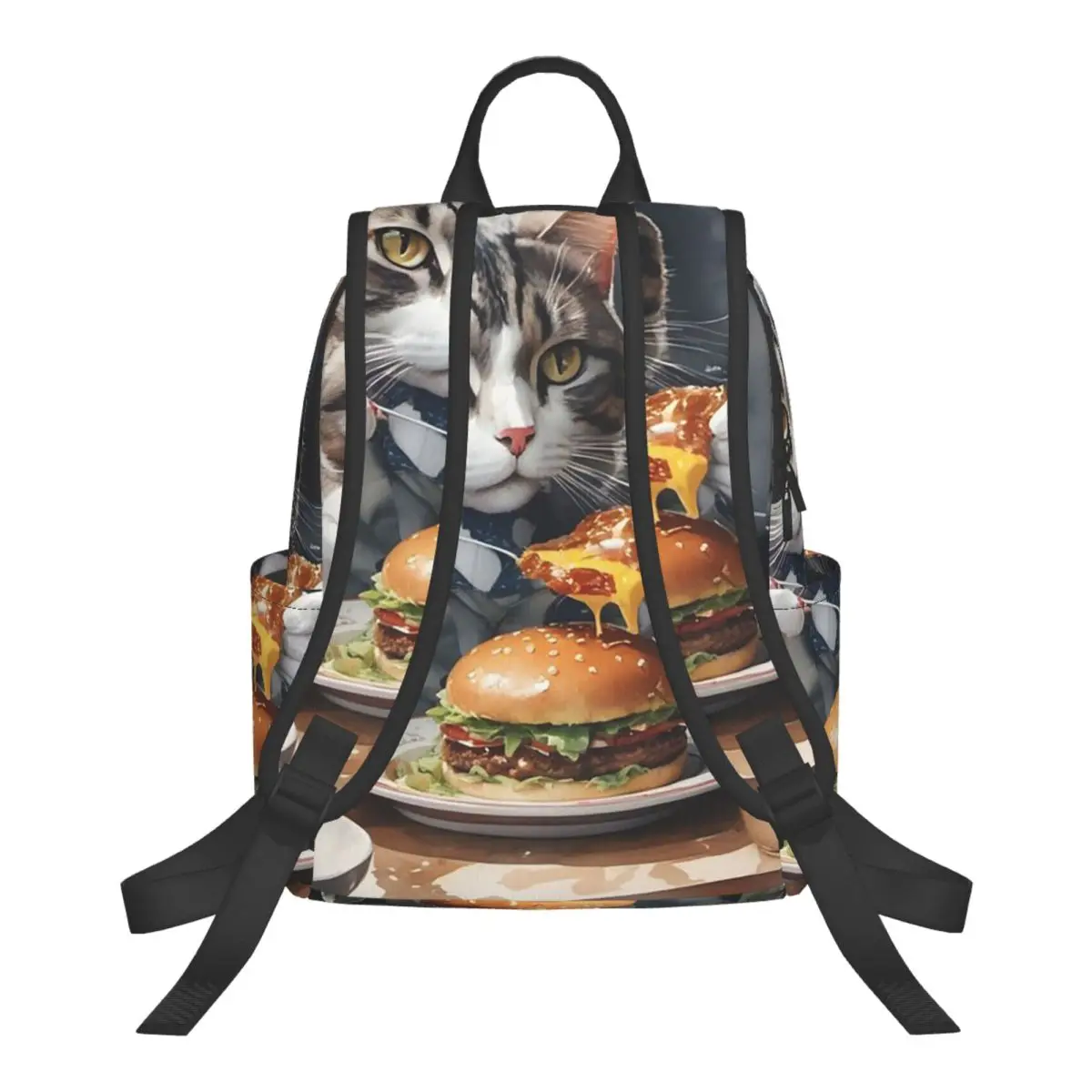 A Cat Eating A Hamburger Student Backpack School Bag Hiking Travel Daypack for Boys Girls Bookbag Shoulder Bags