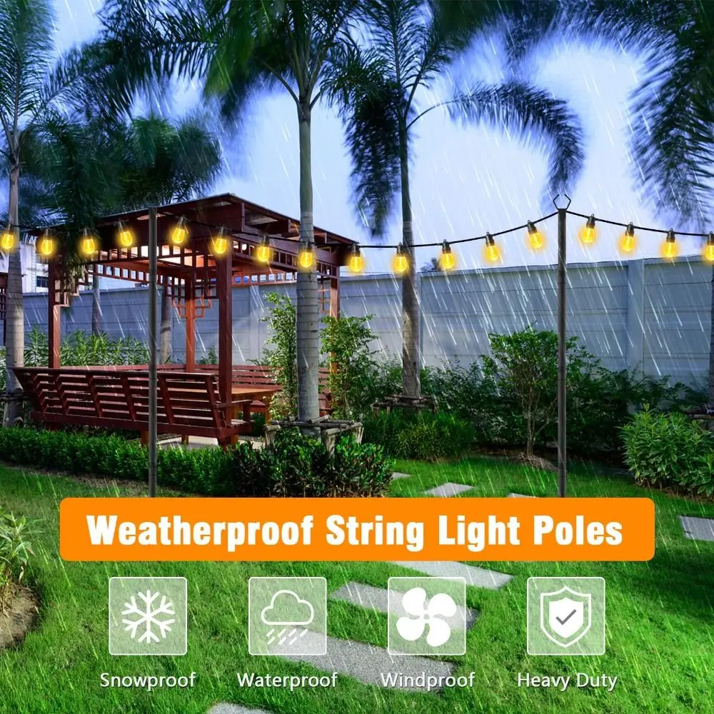 

2pcs Heavy Duty String Light Poles Metal Construction Adjustable Height Outdoor String Lights Waterproof Durable