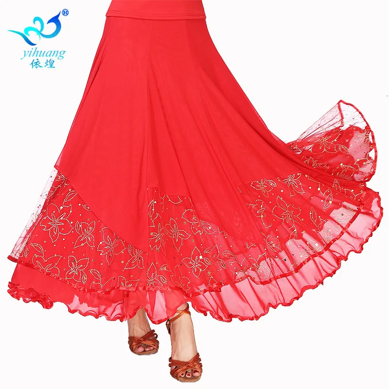 Mesh Long Skirt Modern Dance Big Swing Skirt Long Skirt Stage Competition Half Skirt Social Dance Sequin Dance Skirt Performance