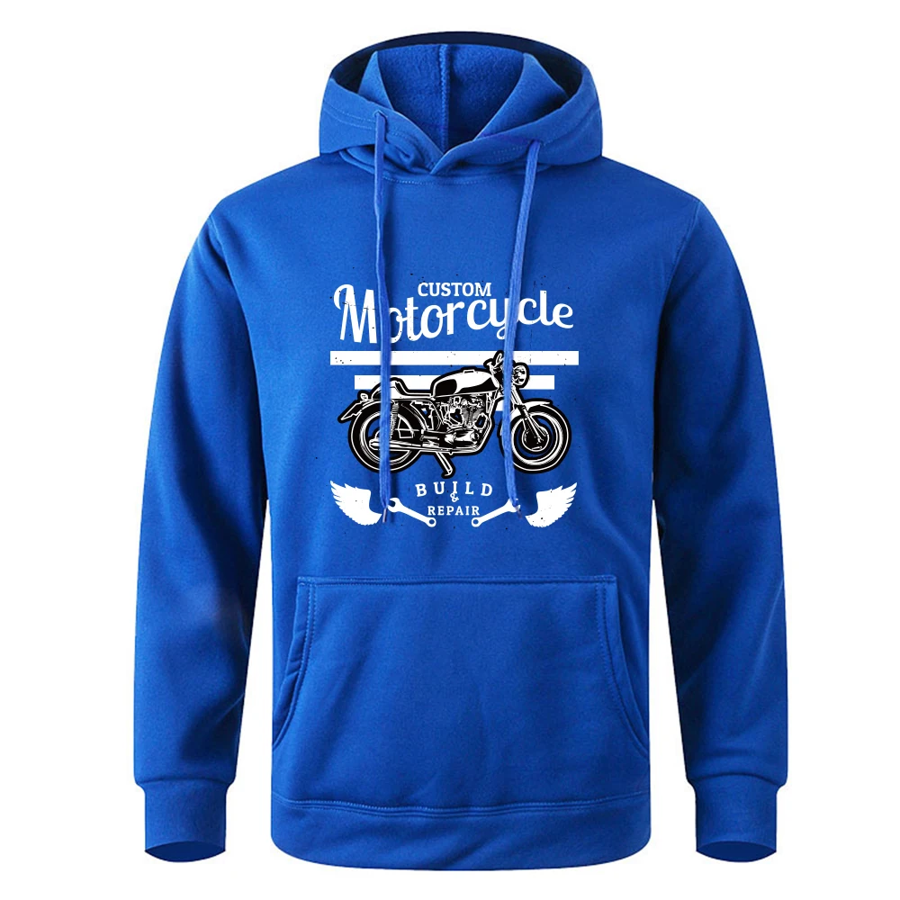 Man Riding A Classic Cafe Racer Motorcycle Hoodies Men Loose Warm Streetwear Quality Up Sweatshirt Pocket Fleece Tracksuit