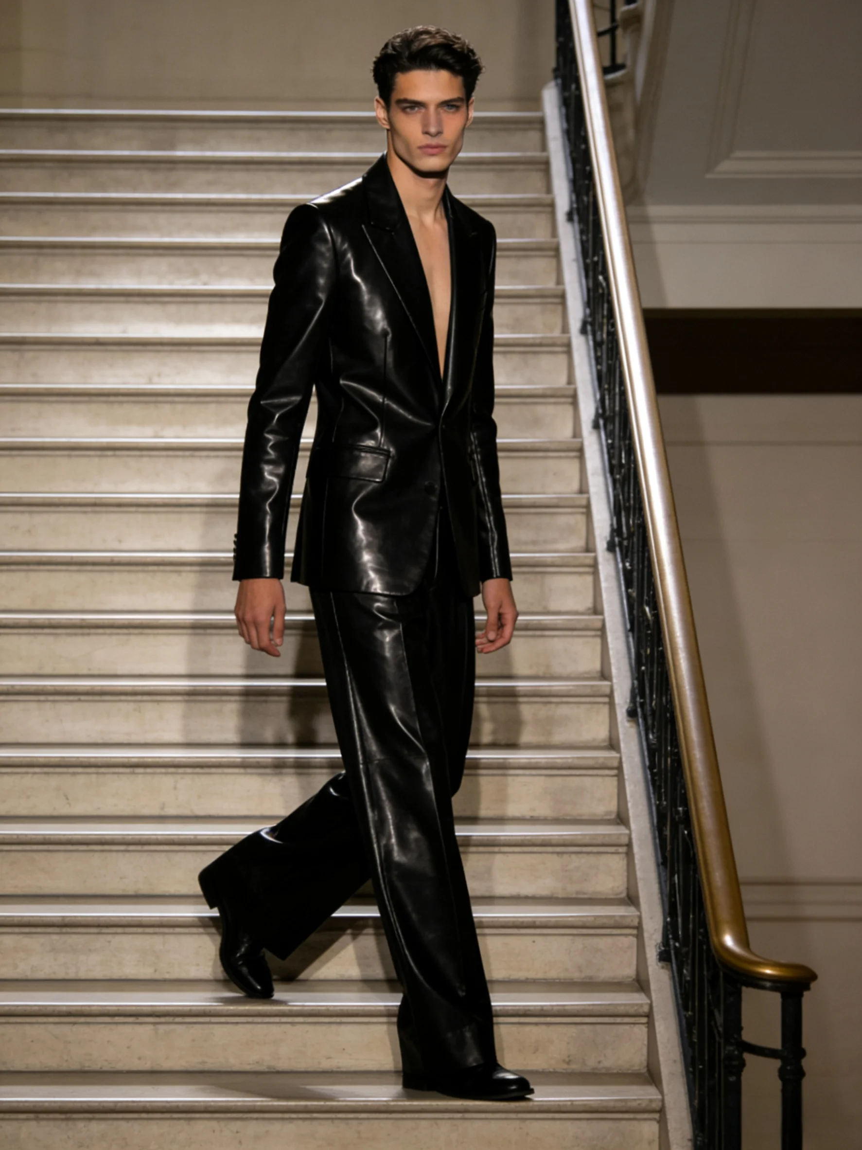 PU Leather Black Men Suit Set  - đánh giá và giá Formal Wear For Men Black Suit