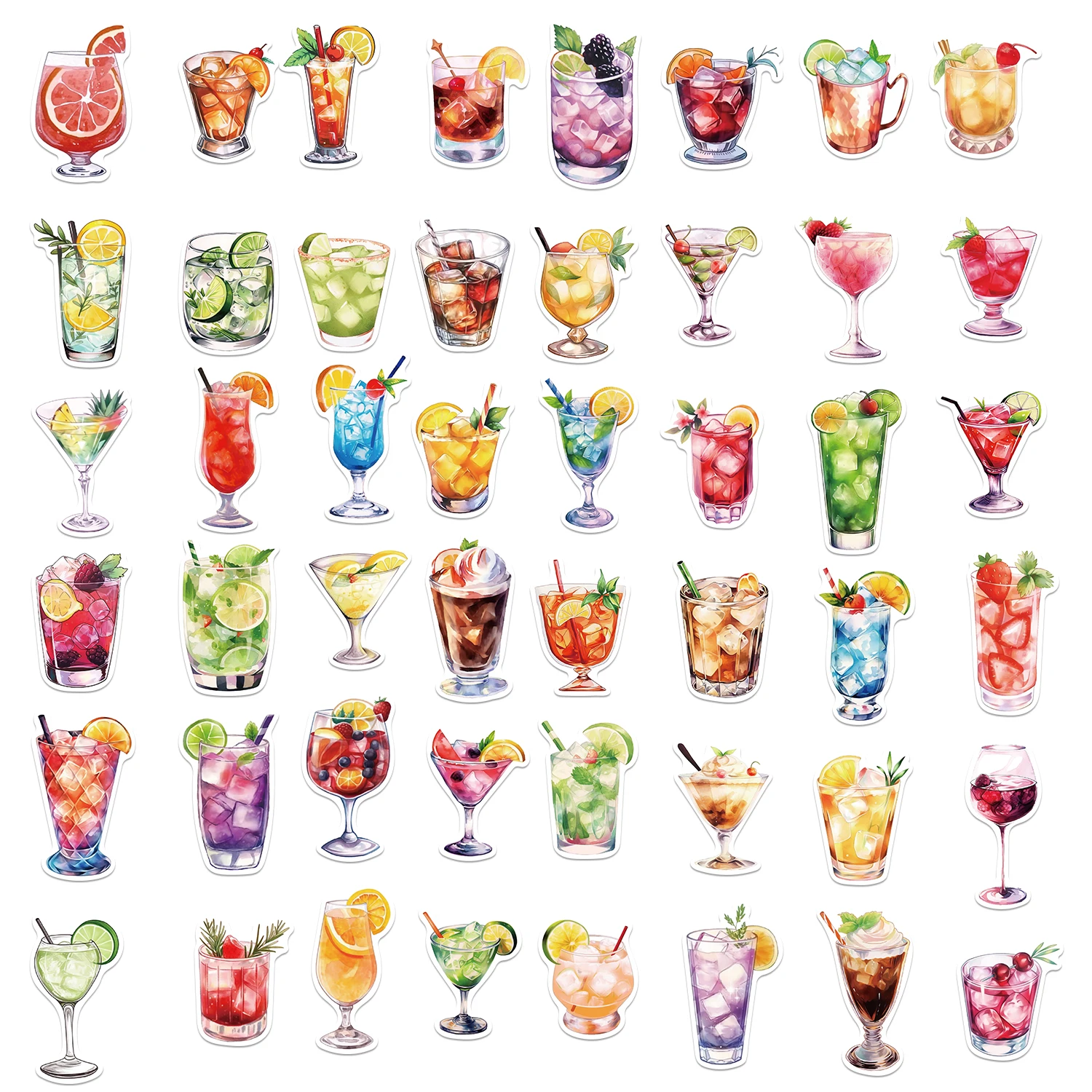 50pcs Watercolor Cocktail Stickers For Suitcase Stationery Phone Laptop Ipad DIY Sticker Scrapbooking Material Craft Supplies