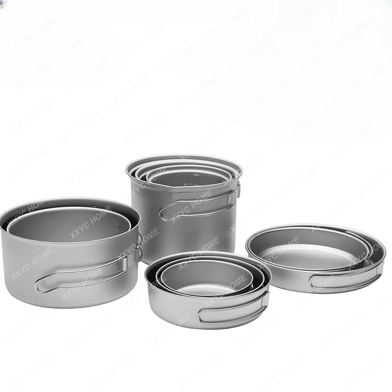 Outdoor Cookware Picnic Outdoor Camping Picnic Portable Pot Folding Pure Titanium Alloy Lunch Box Pot Set Equipment