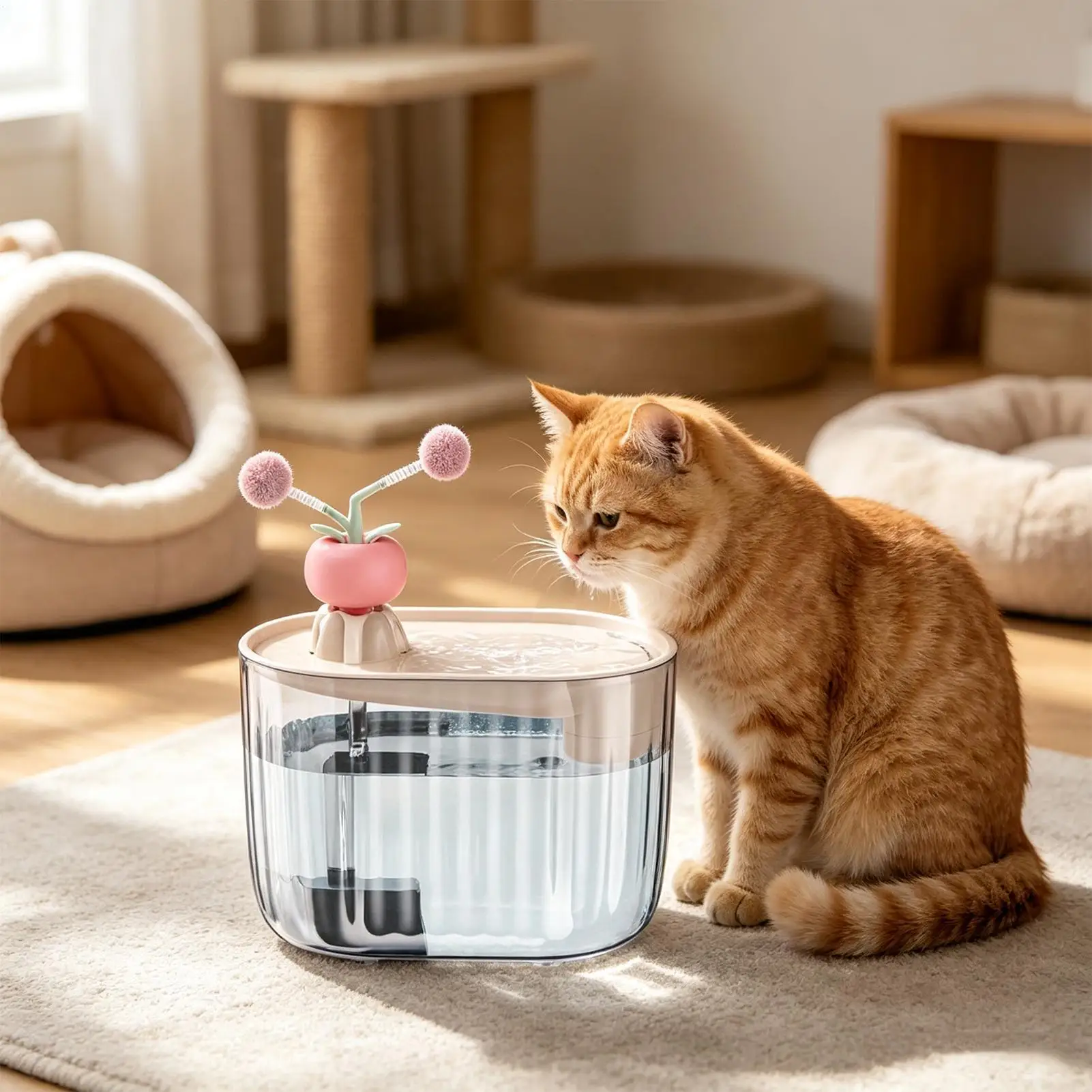 Cat Drinking Fountain 1800ml USB Plug-in Clear Automatic Dispenser Pet Fountain For Home Kitchen Living Room Apartment Play Area
