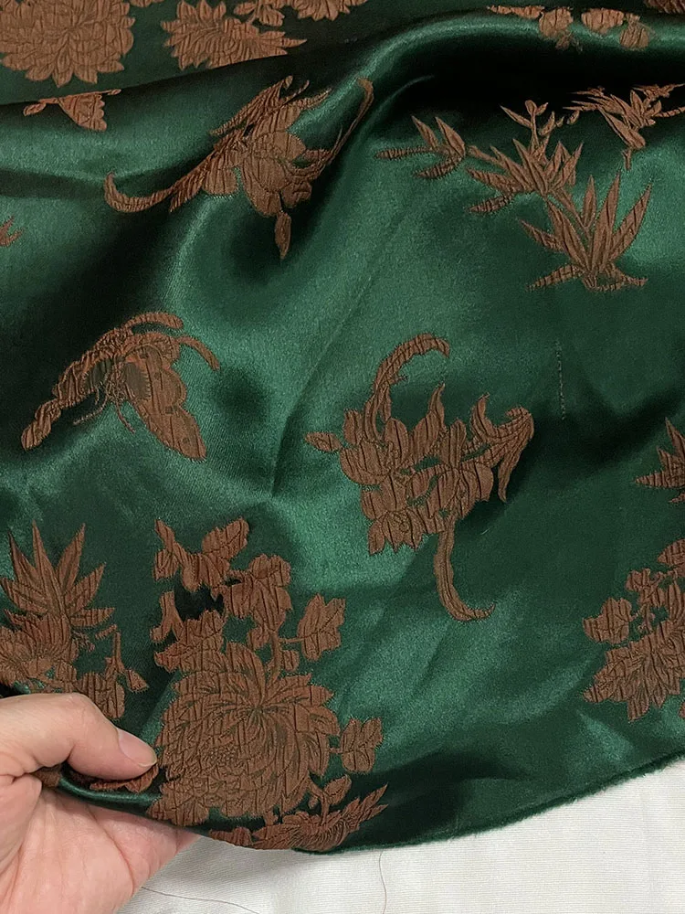 Momme 하이 퀄리티 리얼 실크 탄성 자카드 원단, 그린 새틴 대비 색상 감각, Guanle 크레페 꽃 천