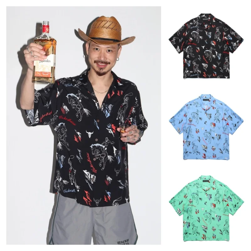 Summer Trend WACKO MARIA Best 25SS New Pegasus Totem Full Print Casual Premium Hawaii Short Sleeve Shirt