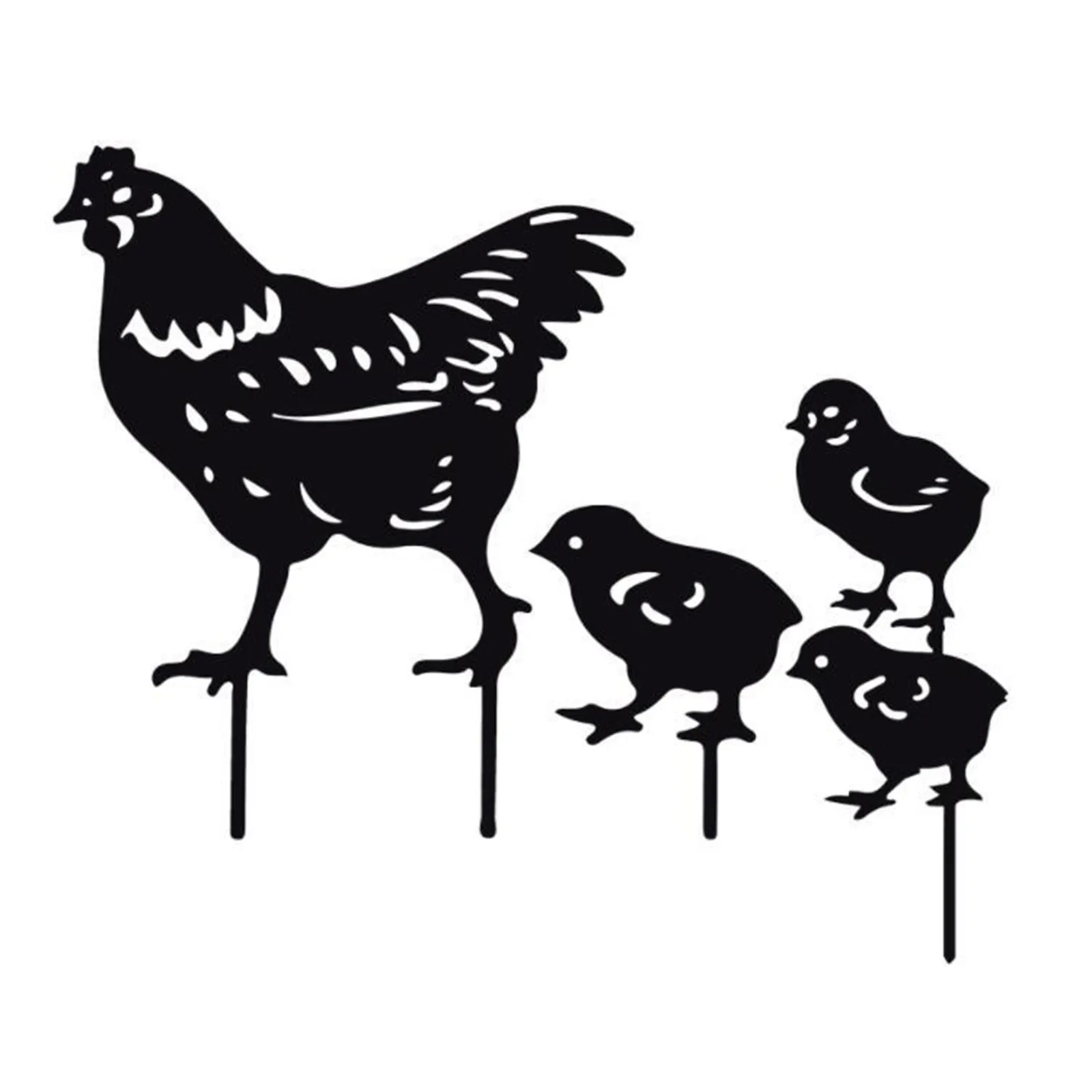 Beautydaffy Metal Chicken Garden Gold Plug-In Garden Art Garden Ornament Hollow Animal Silhouette Ornament Outdoor Decoration