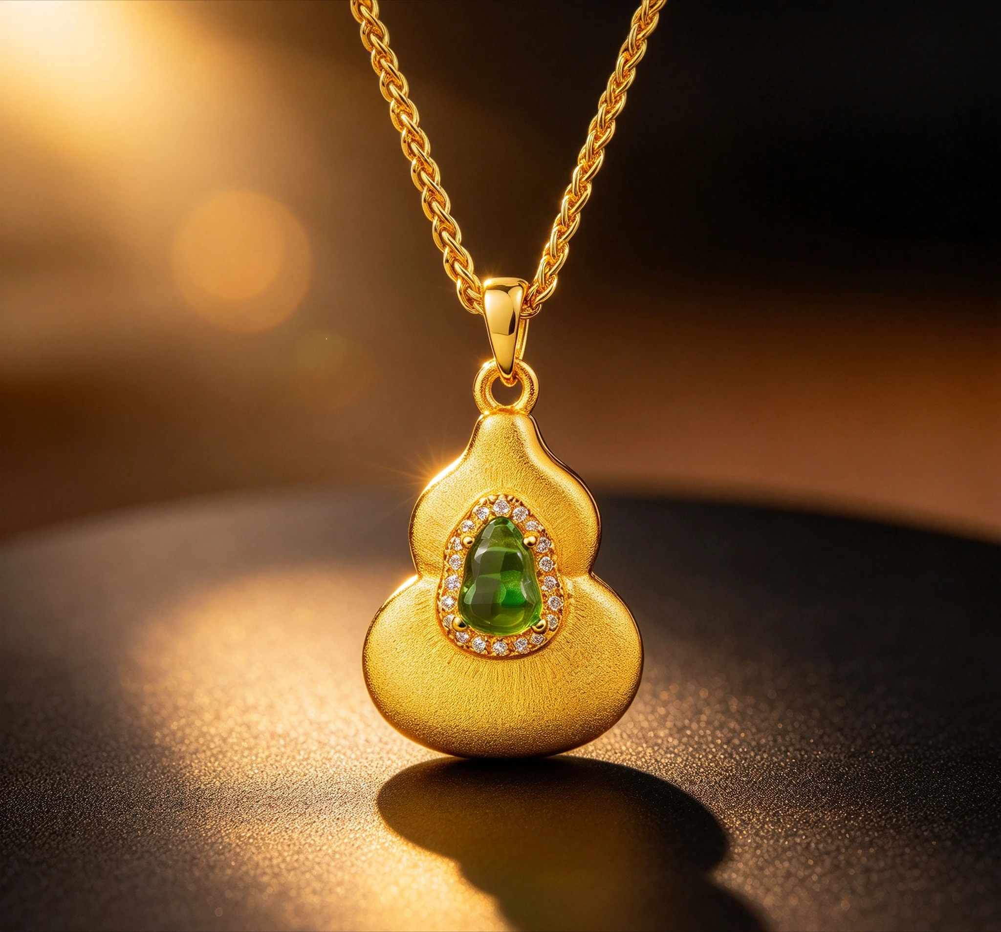 Draw wire point diamond calabash necklace women retro Chinese style Fulu collarbone chain 9999gold