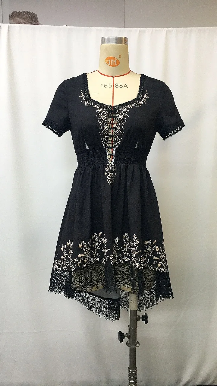 Western Pastoral Style Retro Floral Irregular Hem Short Dress Holiday Casual Dress