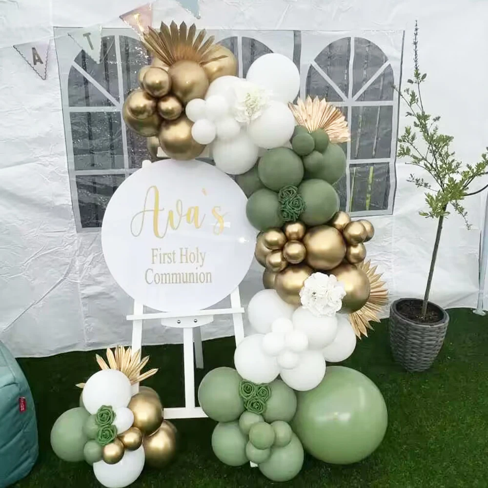 Retro Avocado Green Balloons Arch Kit Baby Shower Decor White Gold Balloon Garland Birthday Party Decoration Latex Helium Globos