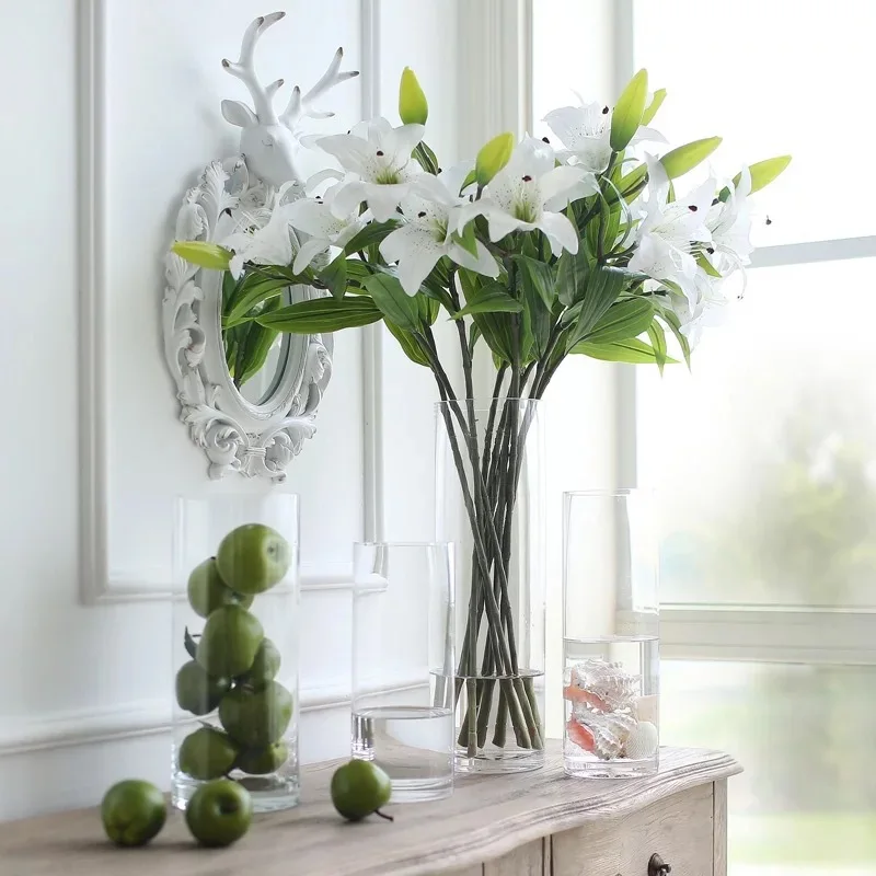 Large Transparent Glass Vase Straight  Flower Dry Flower Display Piece Chinese Wealth Bamboo Flower Pot Creative Design