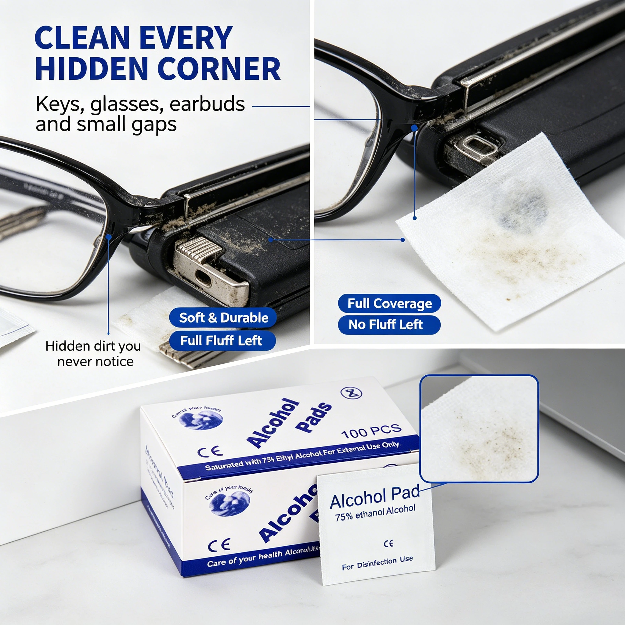 75% Alcohol Swabs, Individually Wrapped; Suitable for Travel and Business Trips; Retail Single-Piece Packaging; Easy to Carry.