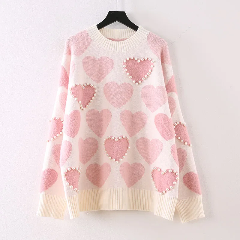 2022 sweet preppy style sweater autumn winter clothes women fashion new pullovers knitted o-neck beading ladies tops loose