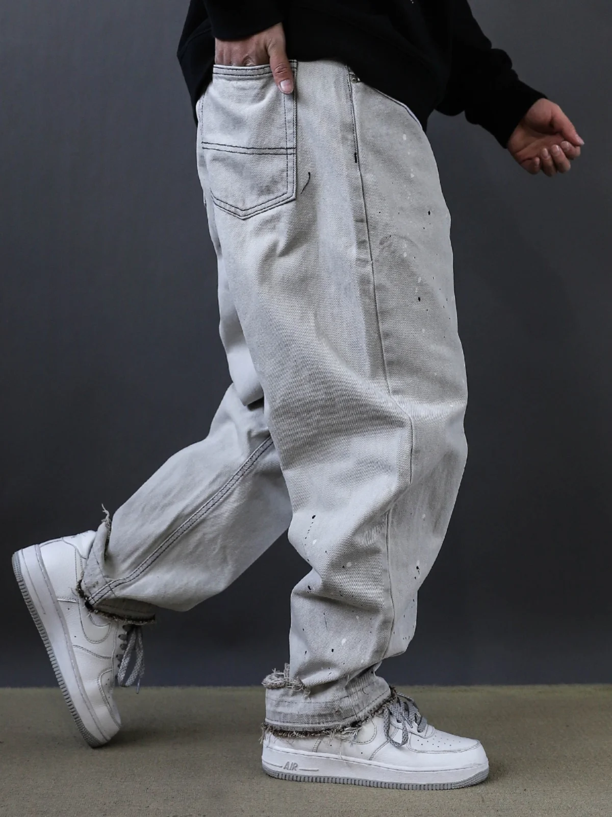 

Classic American Retro Men's Long Waed Loose Jeans Casual Straight Leg Jeans Youth Trend Spring Autumn mid Waist Dstring