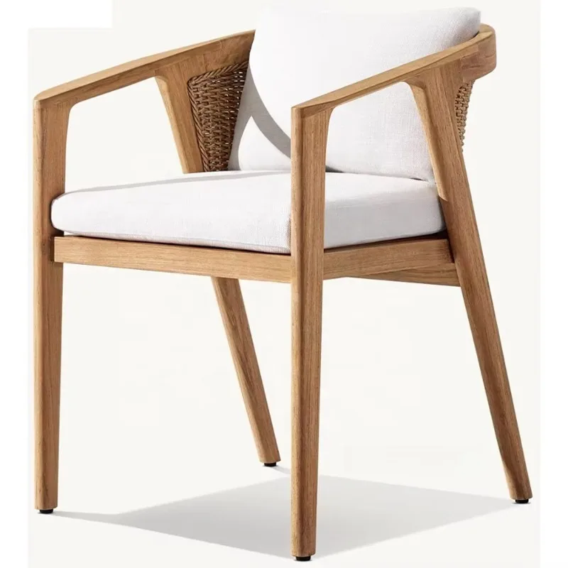 Hand Woven Modern Armchair Solid Teak Construction Durable Comfortable Outdoor Stain Mold Resistant