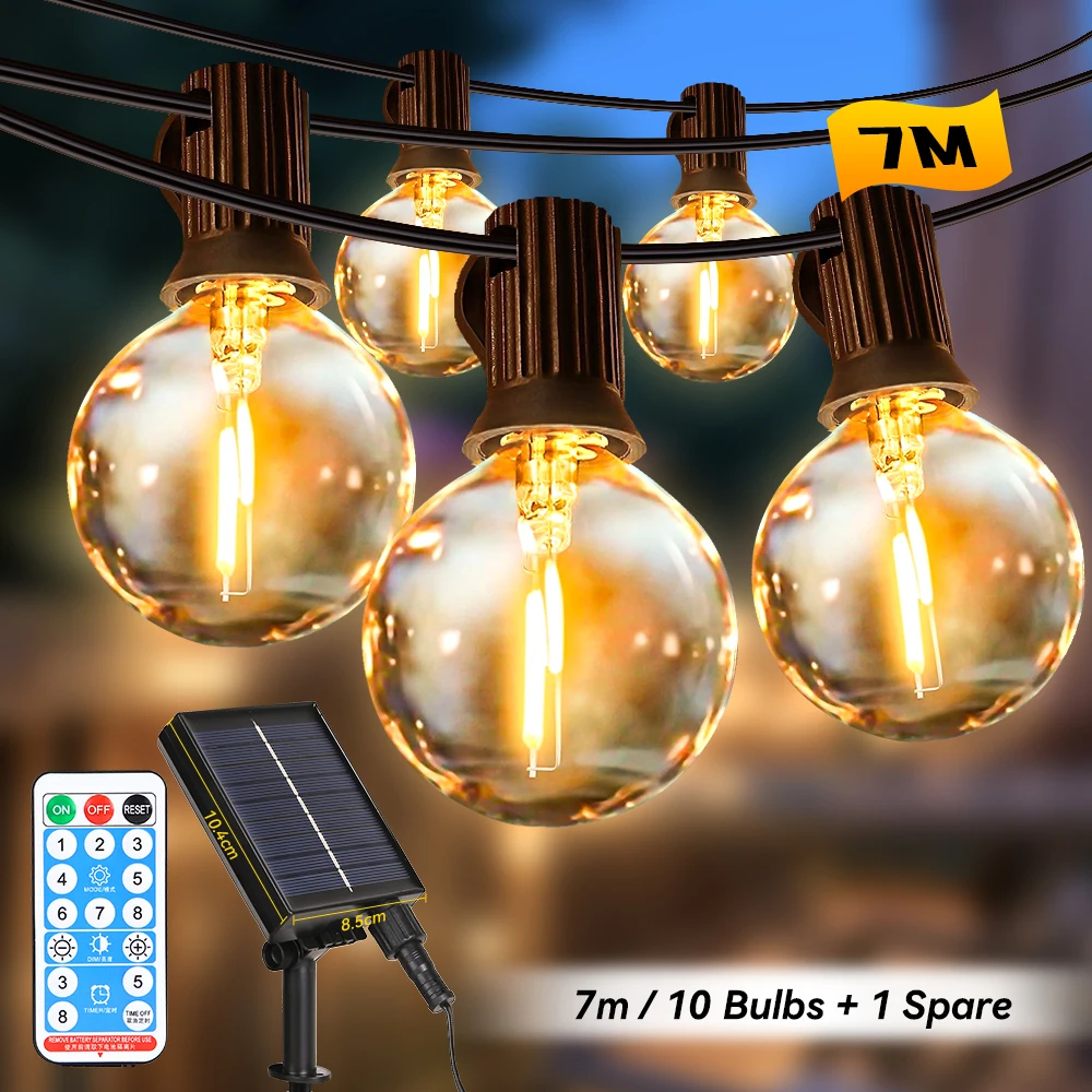 Outdoor Solar Light Waterdichte String Warme Gloeilamp Met Afstandsbediening 7/10/15M voor Solar Tuin balkon Decoratieve Verlichting