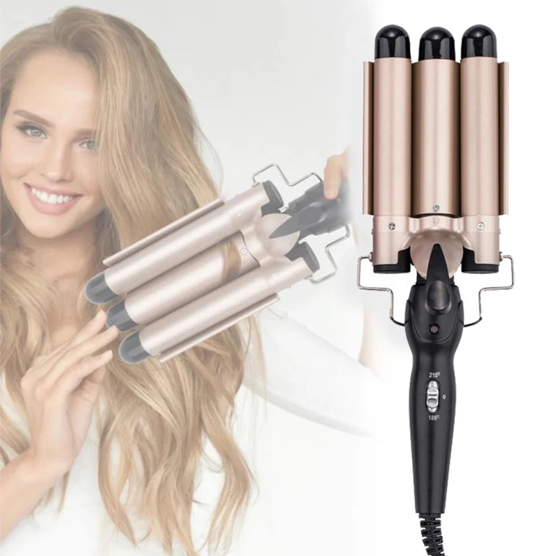 

Профессиональная плойка для завивки волос с тремя стволами, золотая, для глубоких волн, тройной стайлер для создания волн, инструменты для укладки волос