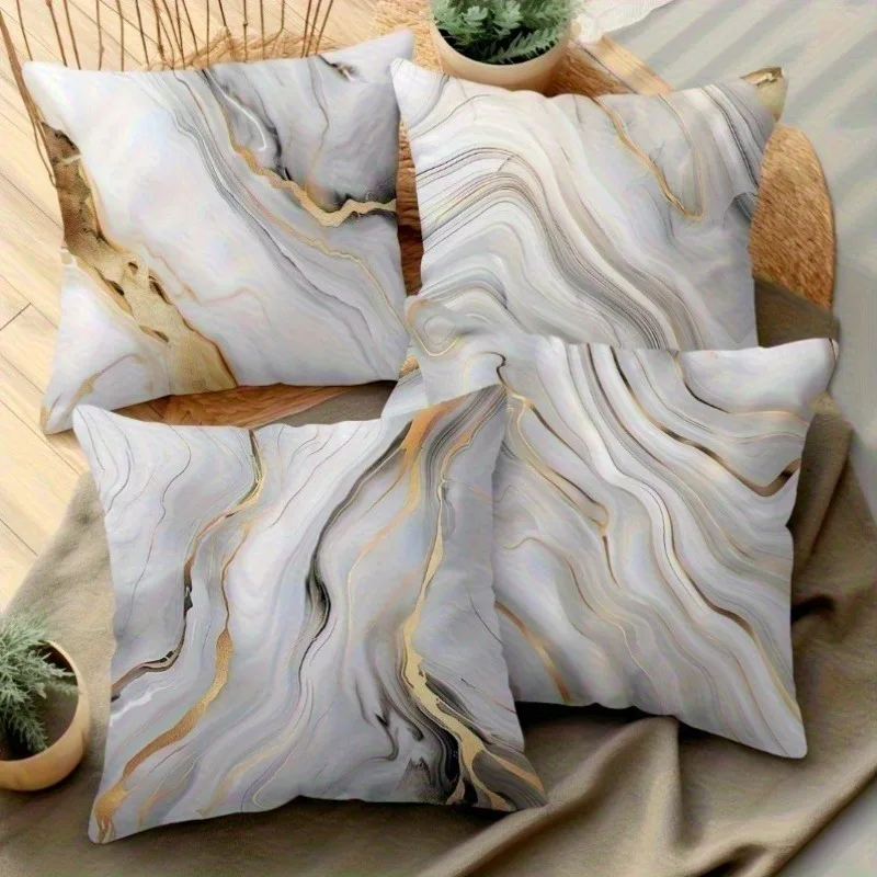 Marble Texture Throw Pillow Covers with Gold Accents - Modern Home Decor for Sofa, Couch