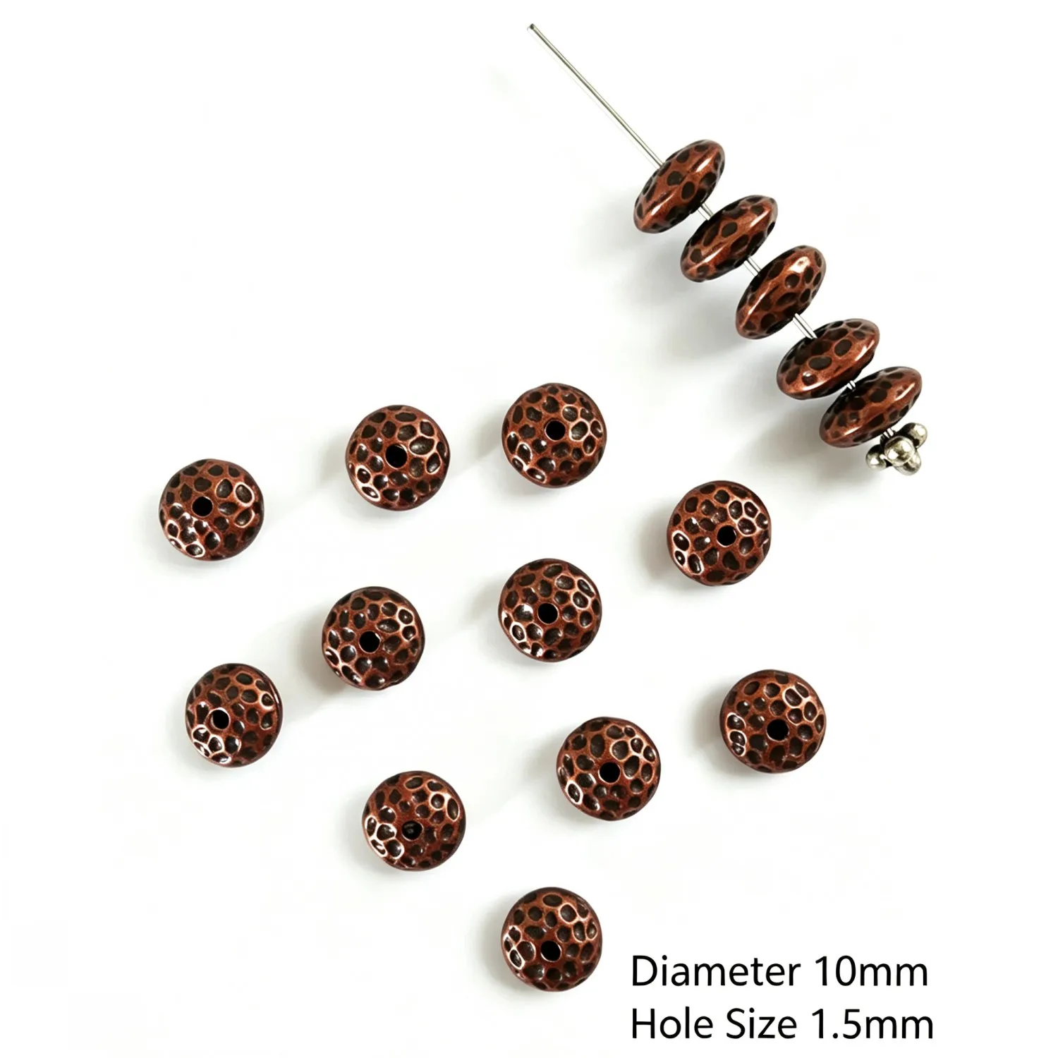 10Pcs 10mm Zinc Alloy Antique Red Copper Round Hollow Spacer Beads DIY Jewelry Accessories H5210