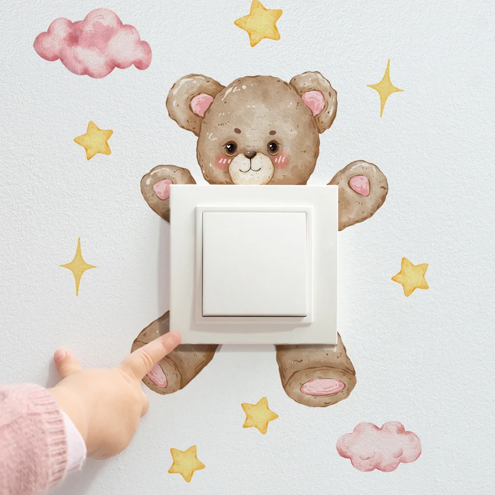 

Cartoon Cute Little Bear Wall Sticker Kids Room Switch Decoration Decals Children Bedroom Background Decor Self-adhesive Mural
