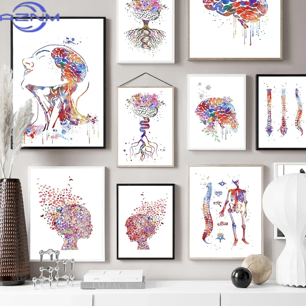 Wandkunst-Leinwandbilder mit menschlichem Anatomiesystem, Poster und Drucke, Bilder für Gehirn, Geist und Wirbelsäule, medizinische Bildung, Heimdekoration