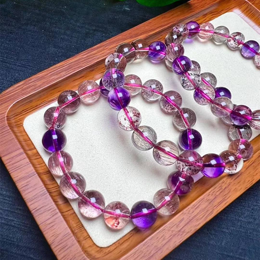 

1 Pc Fengbaowu Natural Super 7 Purple Rutilated Quartz Round Beads Bracelet Crystal Healing Stone Fashion Women Jewelry Gift