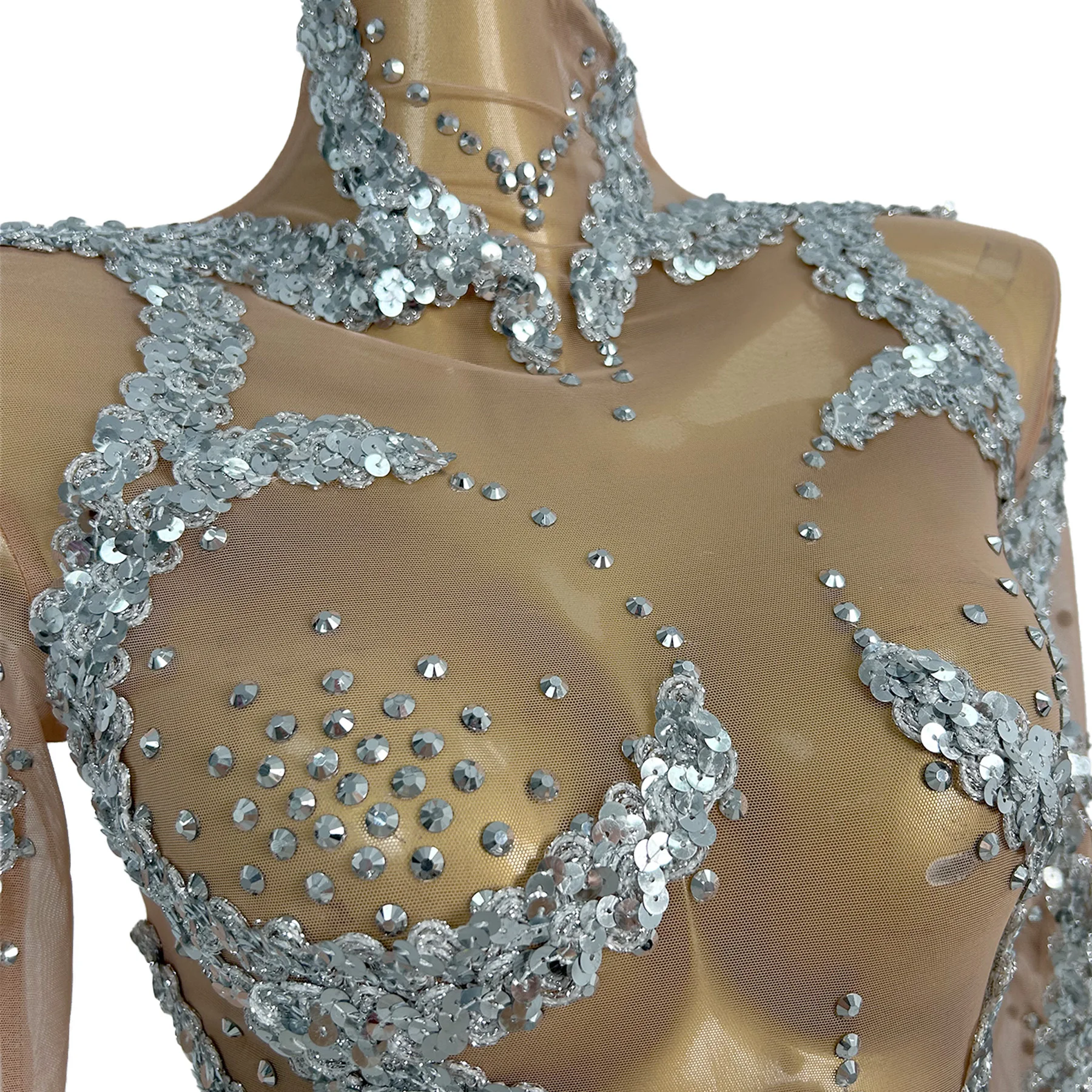 Yuanhuan Sexy Mesh See Through Dress Stage Bar Nightclub Performance Dance Singer Costume Evening Performance Costume