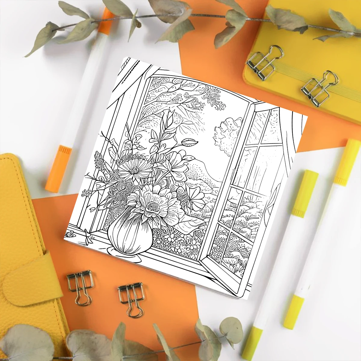 1PC Flowers and Window Coloring Book Drawings for Kids Teens Adults Creative Inspirational Stress Relief Relaxation 20 Pages