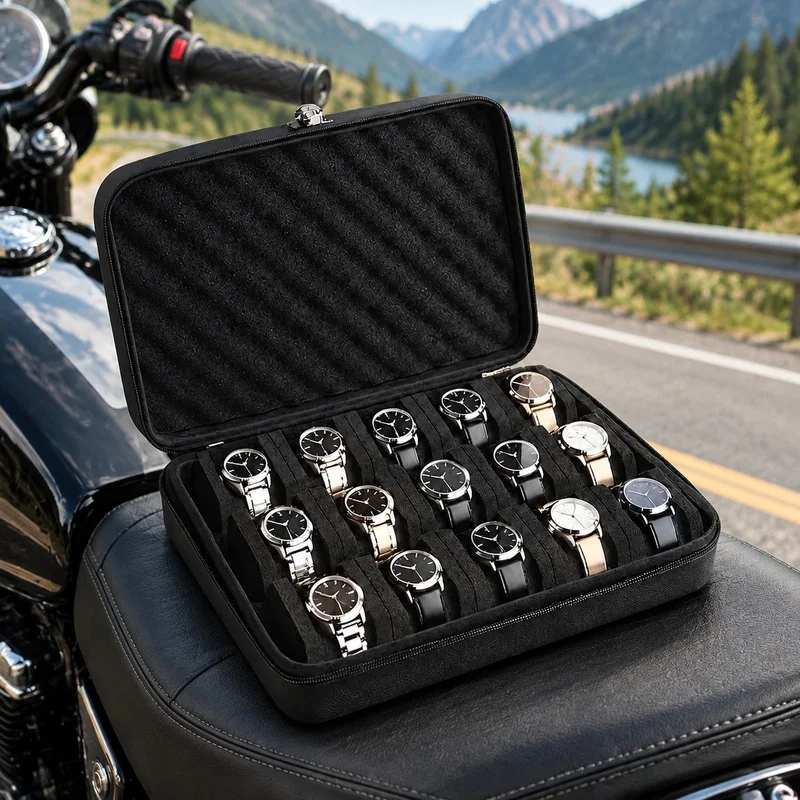Travel-Friendly Watch Storage Case with 15 Compartments and Durable Pressure-Resistant Build