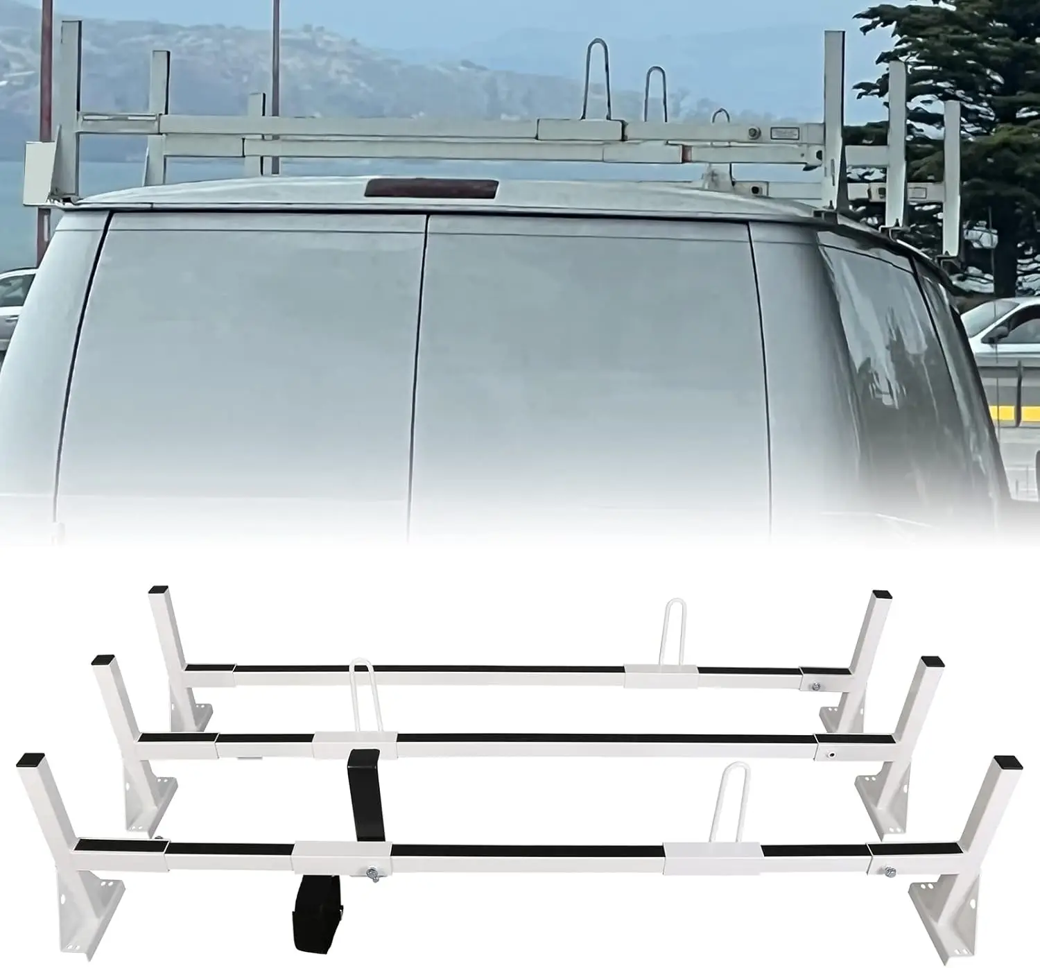 

Universal 750LBS Capacity 3-Bar Ladder Roof Rack for Full-Size Vans with Rain Gutters, Fits Kayak Canoe Lumber Pipe Cargo