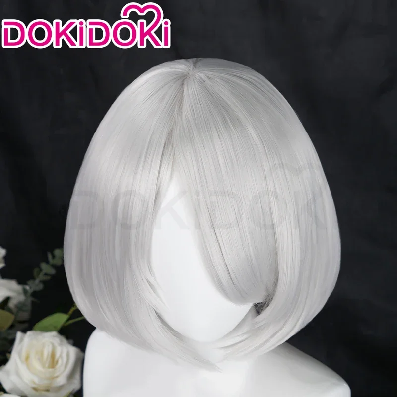 DokiDoki YoRHaa Game Cosplay Wig para Mulheres, 2B, Curto, Branco, Resistente ao Calor, Cabelo, Boné de Peruca Grátis, Tipo B, Em Stock