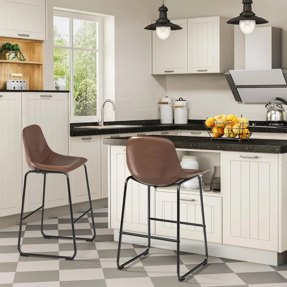 

Modern Faux Leather Counter Stools with Back, Armless Bar Chairs with Metal Legs and Footrest for Home Kitchen Island