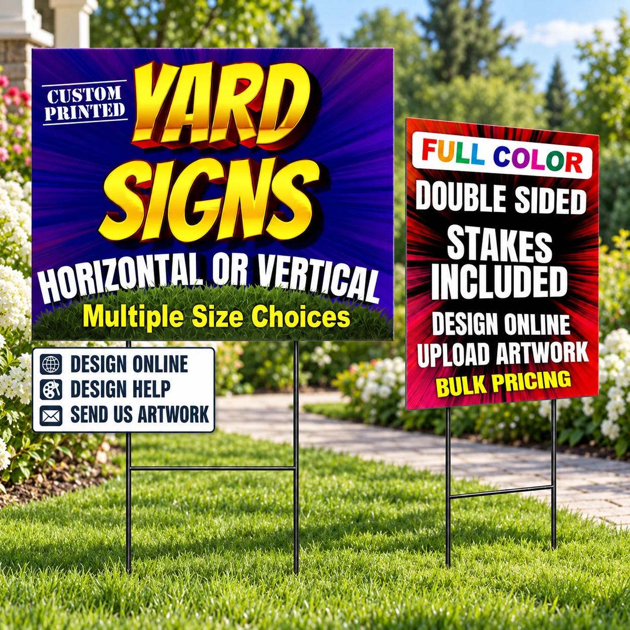Custom Yard Sign Metal Stakes Full Color Double Sided Personalized Lawn Sign Horizontal Vertical Outdoor Garden Advertising Sign