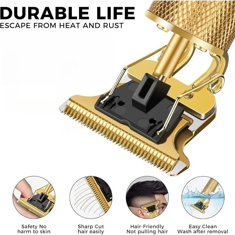Cordless T9 Hair Clipper With 4 Guide Combs Cleaning Brush USB C Cable Rechargeable Beard Shaver For Men Kids Quiet Motor