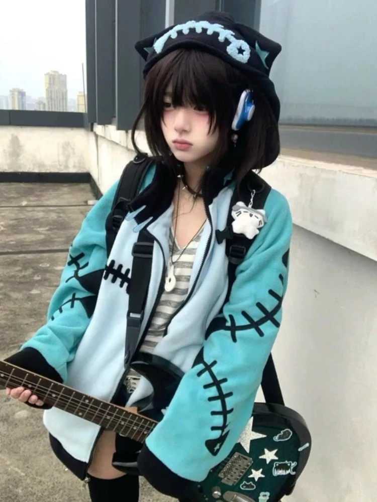 

Deeptown Japanese Style Kawaii Hoodies Harajuku Vintage Oversize Zip Up Sweatshirts Gothic Preppy Coats Loose Cutecore Hoodies