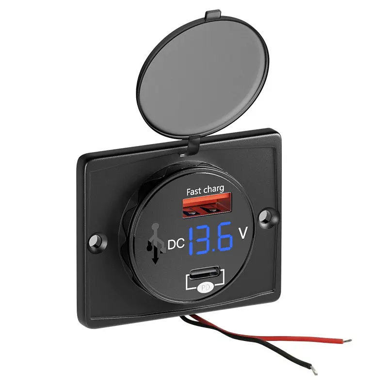 12/24V Dual USB Charger Socket PD30W QC22.5W Fast Charger with Cover Waterproof Charger Power Adapter for Car Bus Boats Vehicle