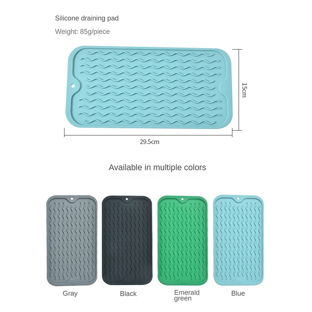 Silicone Dish Drying Mat 15 x 29.5cm Large Drying Mat Non-slip Heat Resistance Waterproof Counter top Mat Sink Mat Table Decor