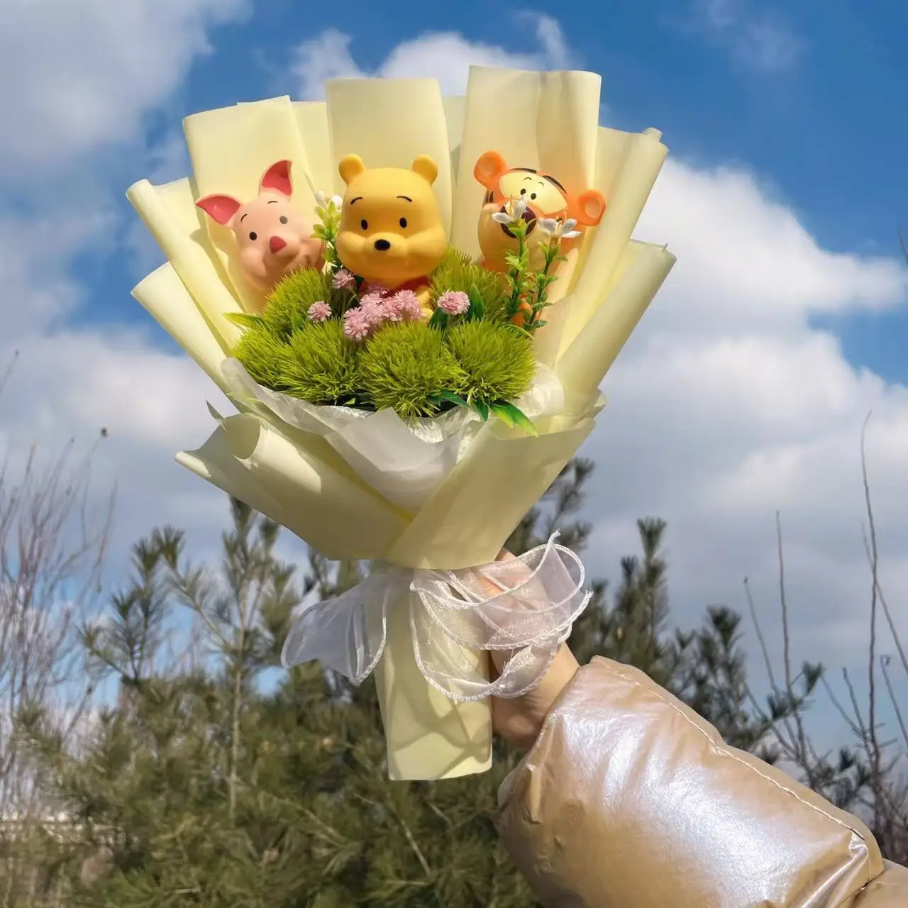 Cartoon Winnie the Pooh Plüschpuppe Spielzeug handgemachter Blumenstrauß Hochzeit Valentinstag Weihnachten Abschlussgeschenke – Detail 5