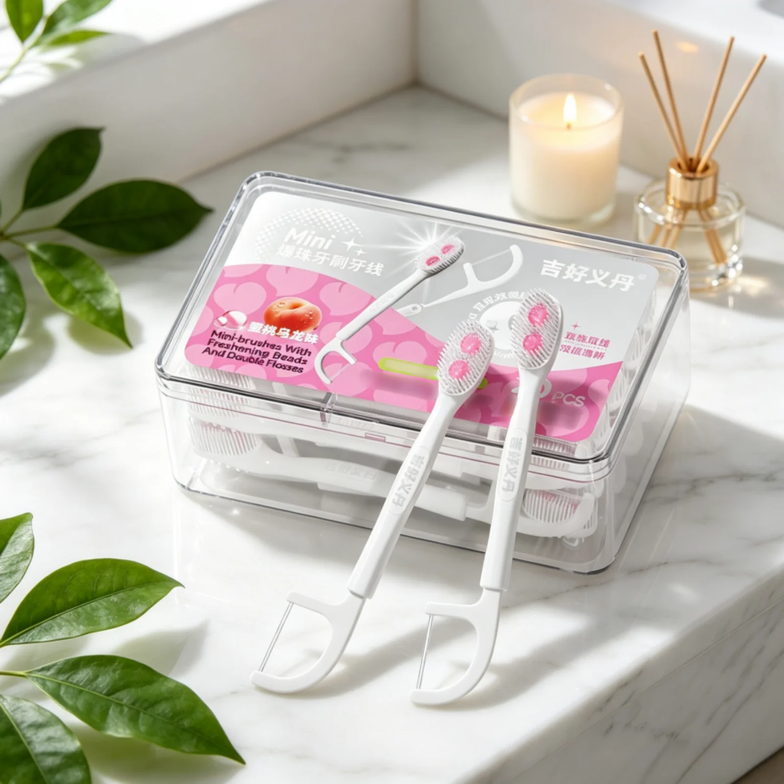 Water Saving 20PCS Jasmine Aroma Dual Fresh Bead Toothbrush with Floss, Portable Travel Disposable Oral Cleansing Brush