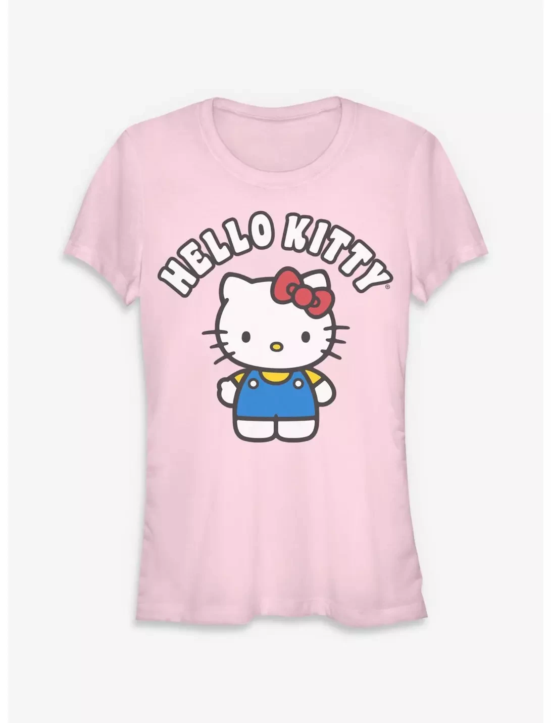 Hello Kitty Classic Arch Letter Graphic T‑Shirt Women Cute Cartoon Character Print Short Sleeve Slim Fit Casual Cotton Tees
