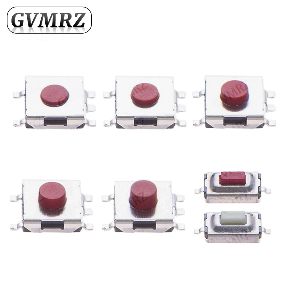 6.2X6.2mm Height=2.5/2.7/3.1/3.4/3.7/4/4.3/5/5.5mm 5PIN SMD(SMT) Red Tact Button PCB Mounting Momentary Click