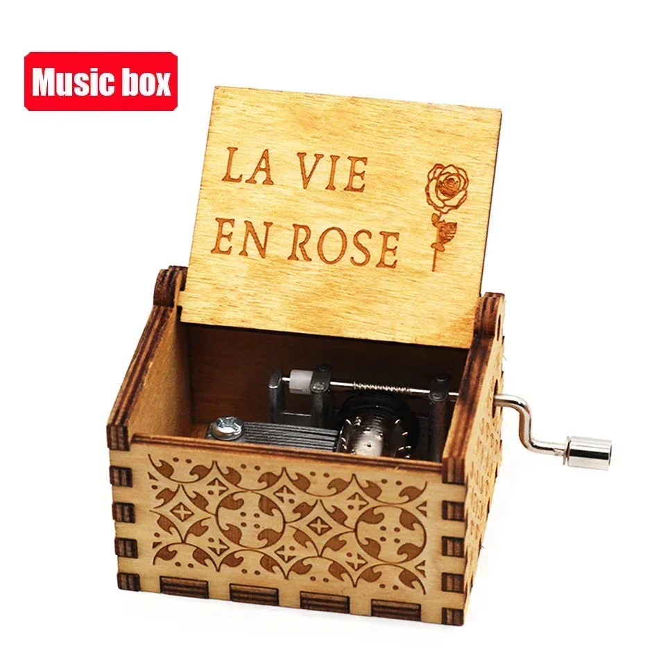 # # #   Gran oferta, caja de música con manivela de madera tallada antigua, caja de música con puntadas, figura de Bella y Bestia, regalo de cumpleaños y Navidad