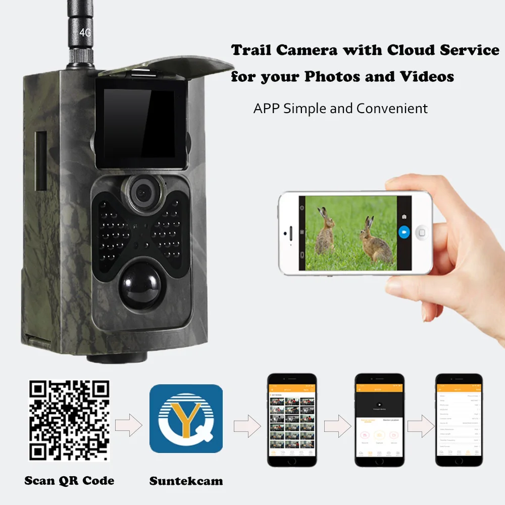 30MP 2K APP Control Trail Camera Cloud Service 4G  Wireless Wildlife Hunting Cameras Low Glow Night Vision Photo Traps HC550Plus