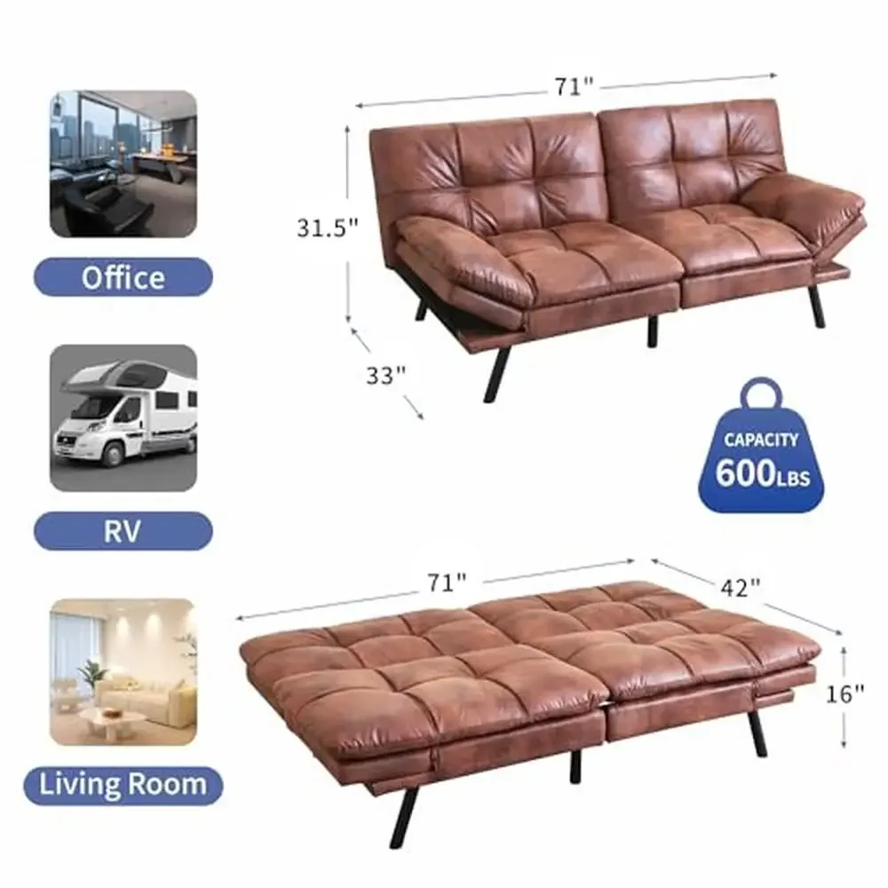 Regulowana sofa Futon ze sztucznej skóry z pianki z pamięcią kształtu, rozkładana sofa 180° °   Oparcie 4-kątne podłokietniki Rozkładany szezlong 3 w 1