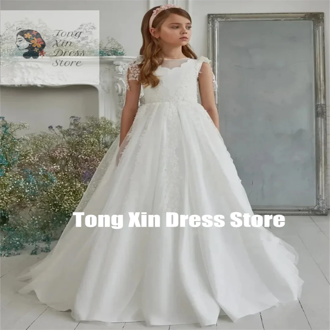 Customized Puffy Dresses For Girls High Collar Bow Communion Dress Flower Girl Dresses Flower Girl Dresses Wedding Kids Ball Gow