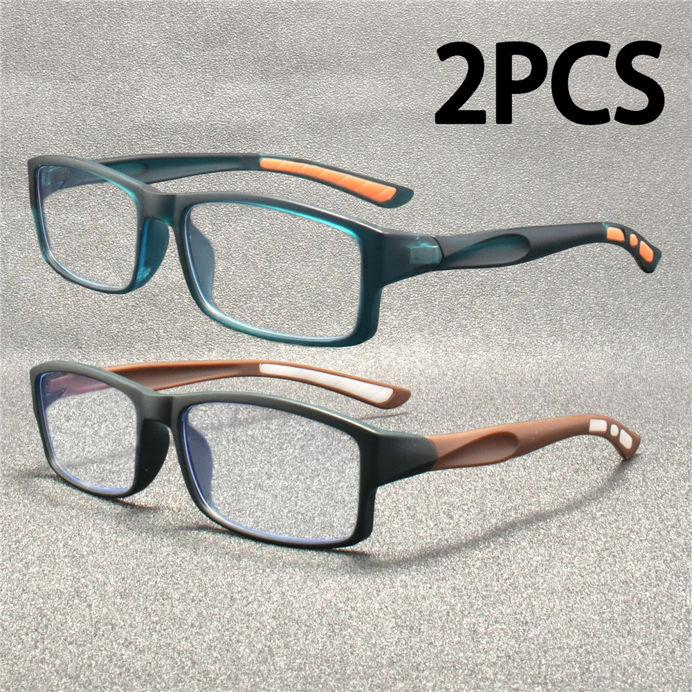 2 paires de lunettes de lecture non correctrices de style sportif, anti-lumière bleue, monture rectangulaire complète, matériau de la monture en PC